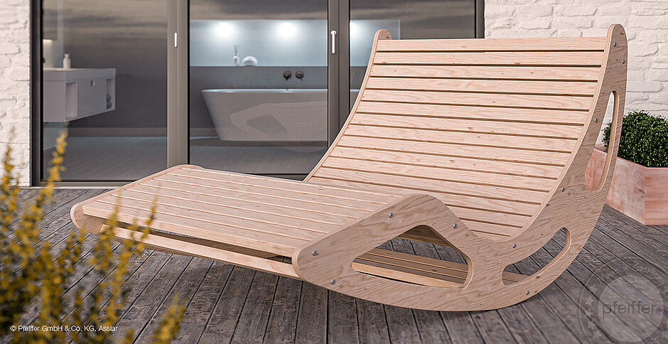 Schaukelliege aus Holz für Garten und Terrasse.